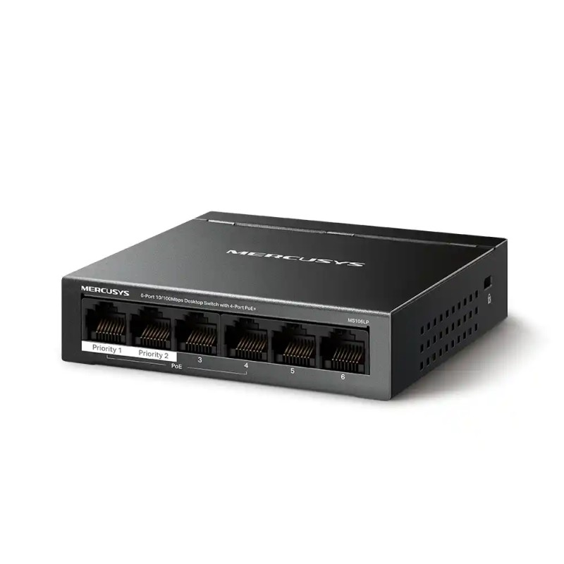 Svič 10/100 6-port Mercusys MS106LP/4-Port PoE+