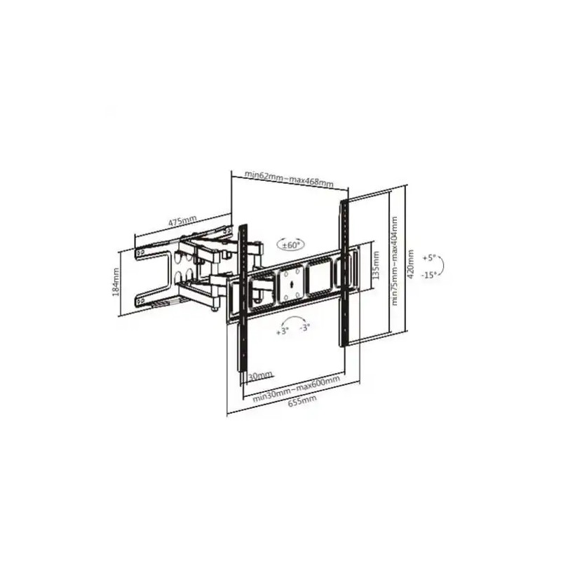 Nosač za TV S-Box PLB-3646 37-80/vesa 600x400/40kg/zglobni