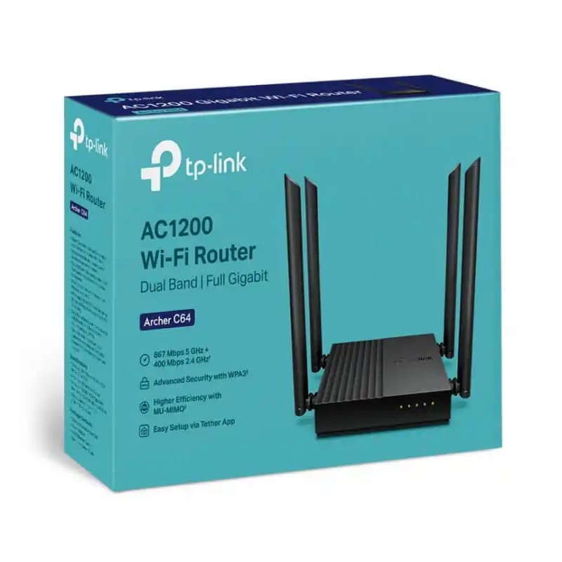 Wireless Router TP-Link Archer C64 AC1200 MU-MIMO 4x ext antena/1WAN/4LAN